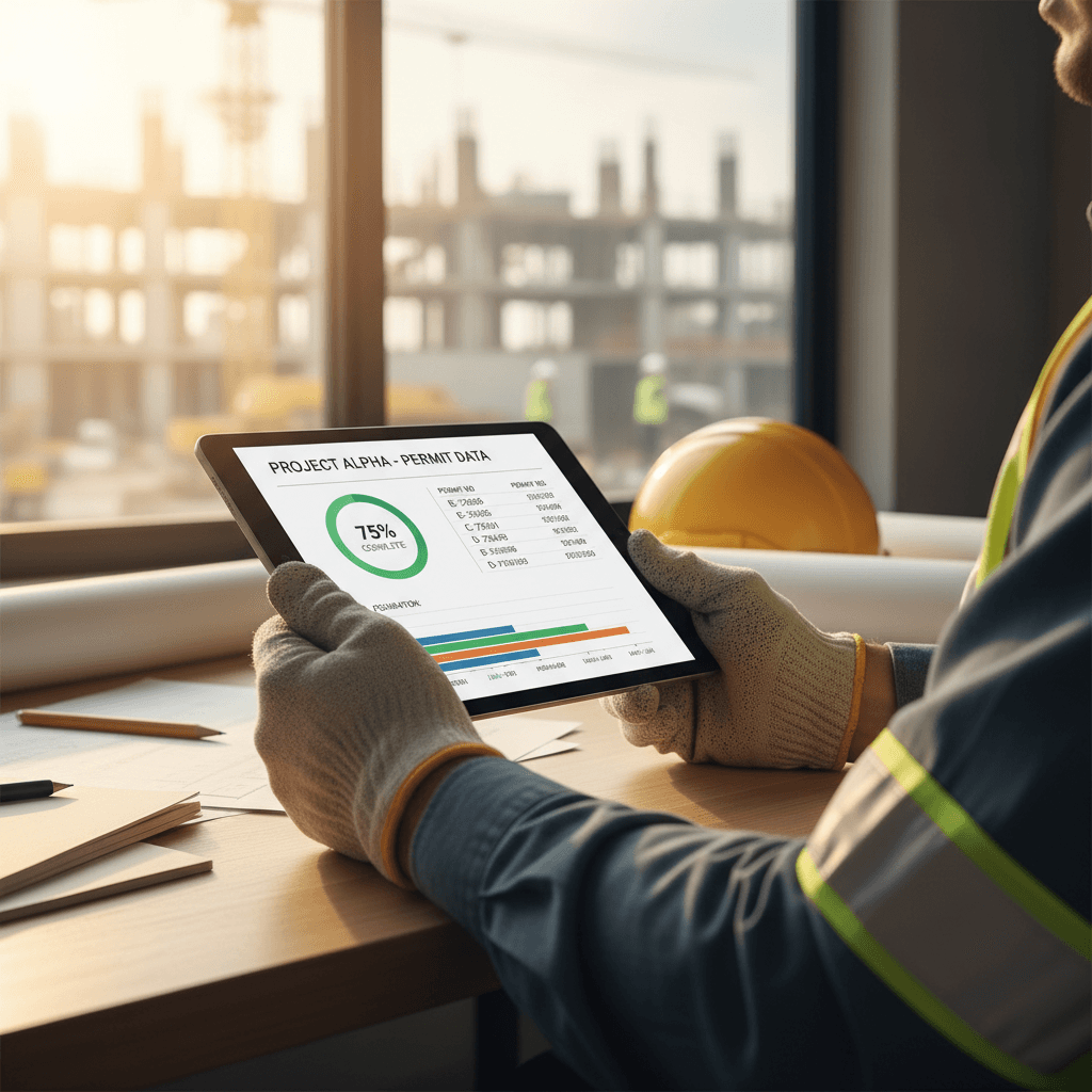 Tradesperson reviewing organized job information on tablet